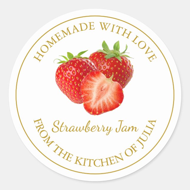 Homemade Strawberry Jam Label | weiß Runder Aufkleber (Vorderseite)