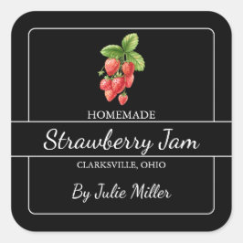 Homemade Strawberry Jam Square Label Black Quadratischer Aufkleber