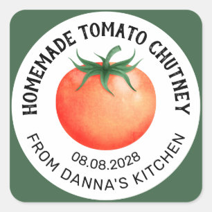 Homemade Tomato Chutney-Etikett mit roter Tomate Quadratischer Aufkleber