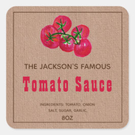 Homemade Tomato Sauce | Kraft Paper Canning Label Quadratischer Aufkleber