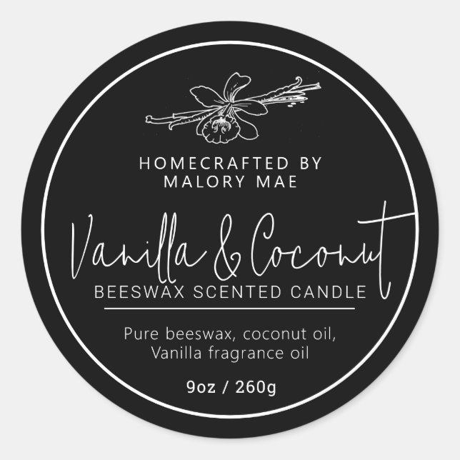 Homemade vanilla coconut candle mono ingredients runder aufkleber (Vorderseite)