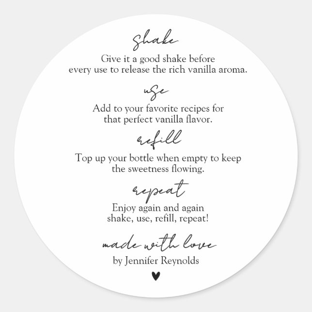 Homemade Vanilla Extract Shake Use Refill Repeat Runder Aufkleber (Vorderseite)