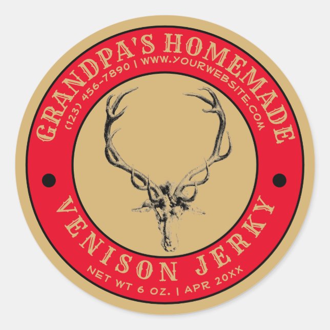 Homemade Venison Jerky Template Runder Aufkleber (Vorderseite)