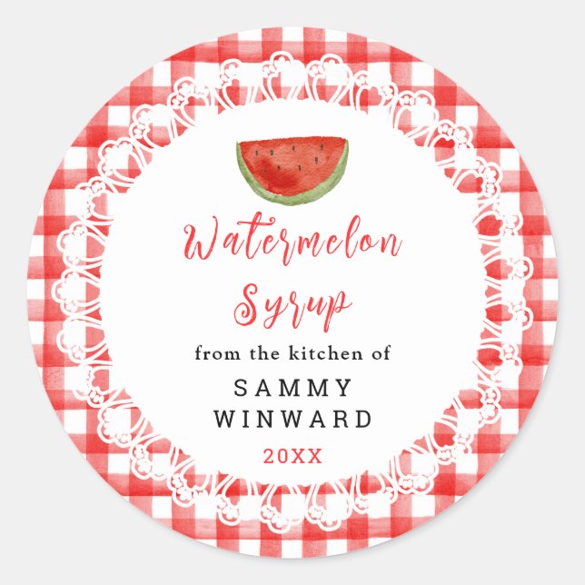 Homemade Watermelon Syrup Label Runder Aufkleber (Vorderseite)