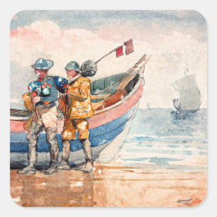 Homer - Die Rückkehr, schöne Kunst, Quadratischer Aufkleber