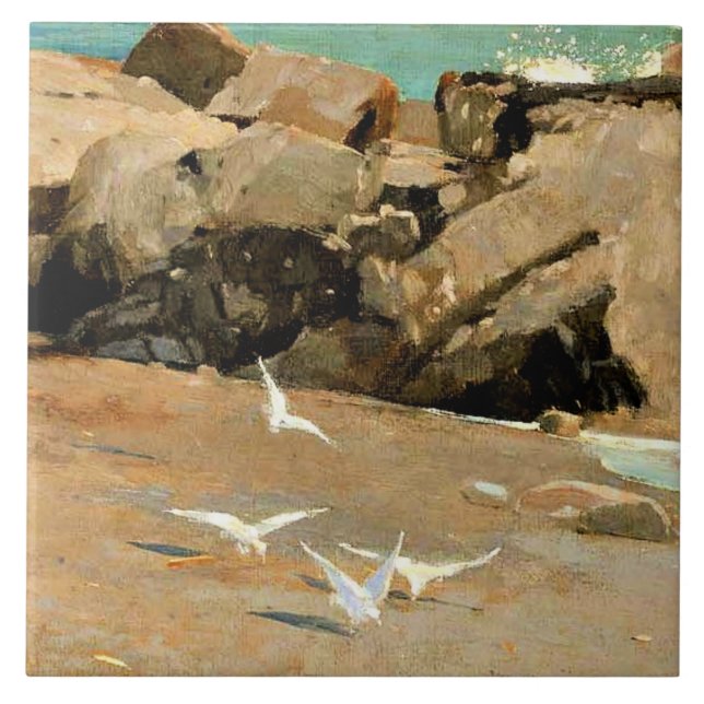 Homer - Rocky Coast and Gulls, fine art Fliese (Vorderseite)