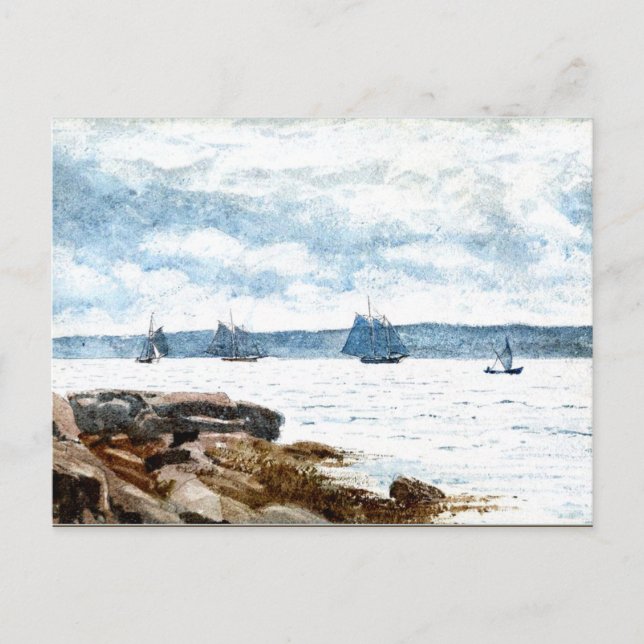 Homer - Sailboats in Gloucester, 1880 Gemälde Postkarte (Vorderseite)