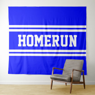 HOMERUN Hellblau Weiße Baseball-Rennstreifen Wandteppich