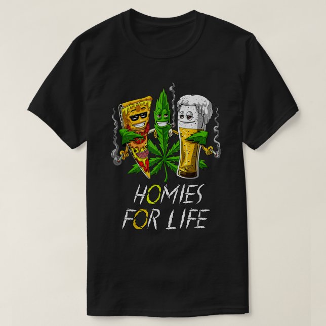 Homes for Life Ber and Weed Buds Pizza Cannabi T-Shirt (Design vorne)