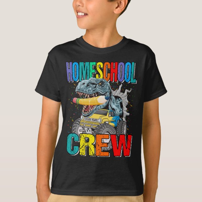 Homeschool Crew Monster Truck Dinosaurier Boys  T-Shirt (Vorderseite)