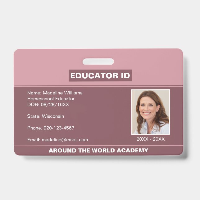 Homeschool Educator ID Blush Pink Abzeichen Ausweis (Vorderseite)