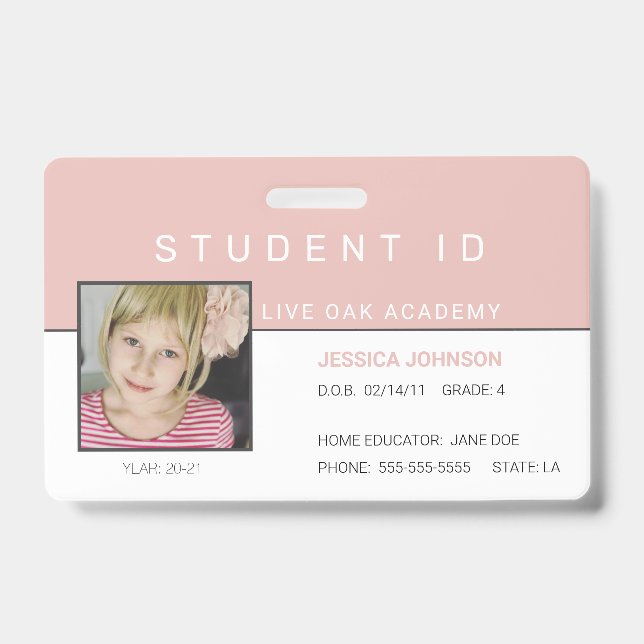 Homeschool Girl Student ID Abzeichen | Rosa Regenb Ausweis (Vorderseite)