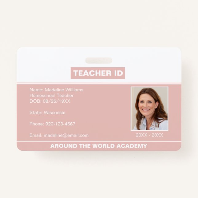 Homeschool Lehrer ID Abzeichen Rose Gold Ausweis (Vorderseite)