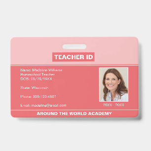 Homeschool-Lehrer-ID Blush-Korallen-Abzeichen Ausweis