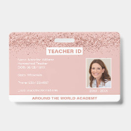 Homeschool Lehrer ID Rose Gold Glitzer Abzeichen Ausweis