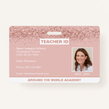Homeschool Lehrer ID Rose Gold Glitzer Abzeichen