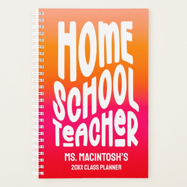 Homeschool-Lehrer Orange Rot Ombre Planer (Vorderseite)