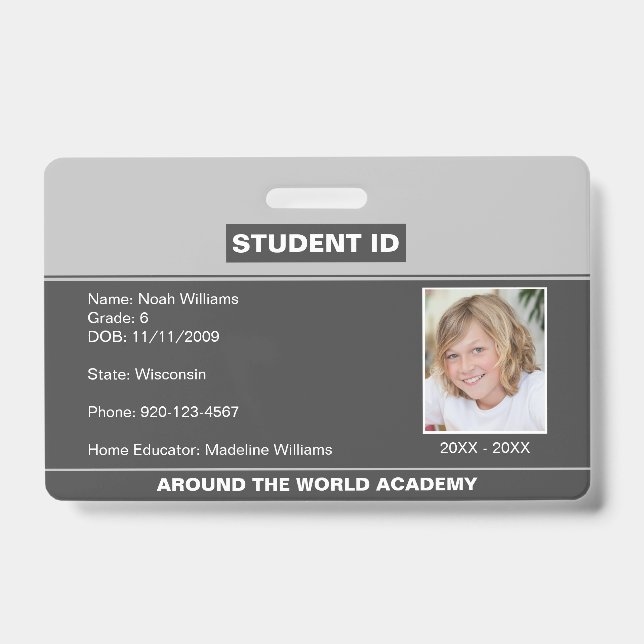 Homeschool Student ID Abzeichen Grau Ausweis (Vorderseite)