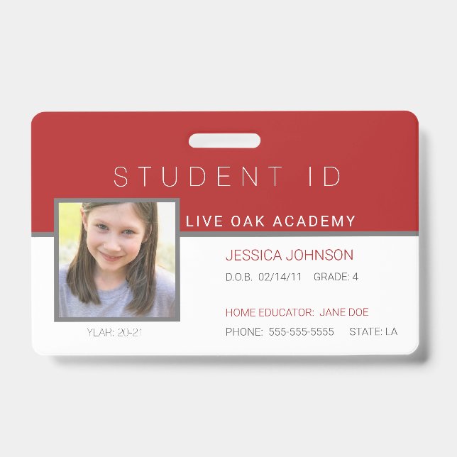 Homeschool Student ID Abzeichen - Modern Red Ausweis (Vorderseite)