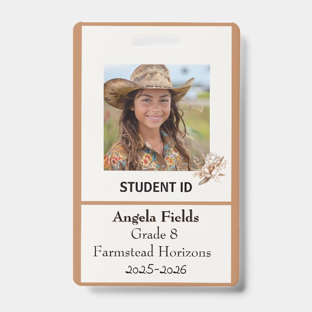 Homeschool Student Id Abzeichen Rustic Boho Ausweis (Vorderseite)
