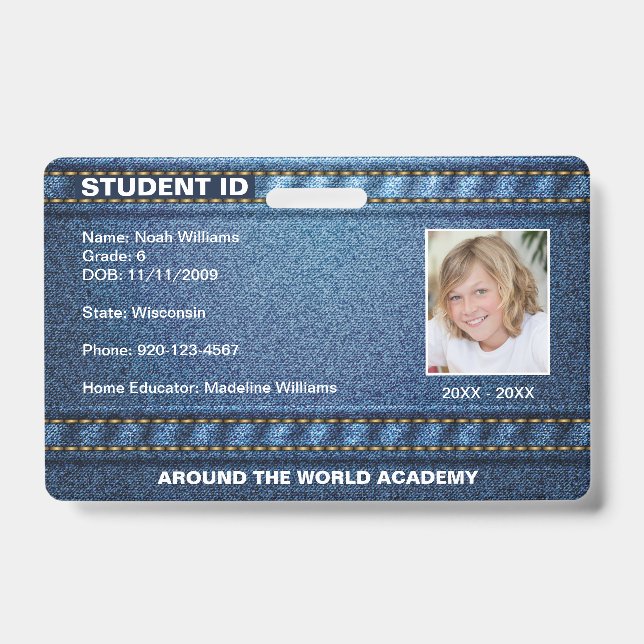 Homeschool Student ID Denim Jean Ausweis (Vorderseite)