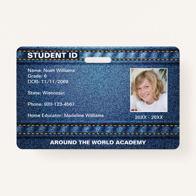 Homeschool Student ID Denim Jean Ausweis (Vorderseite)