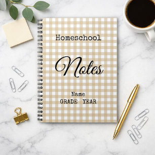 Homeschool Tan Gingham Muster Zurück zur Schule Notizblock
