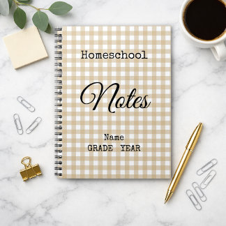 Homeschool Tan Gingham Pattern Back to School Notizblock