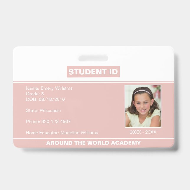 Homeschoor Student ID Abzeichen Rose Gold Ausweis (Vorderseite)