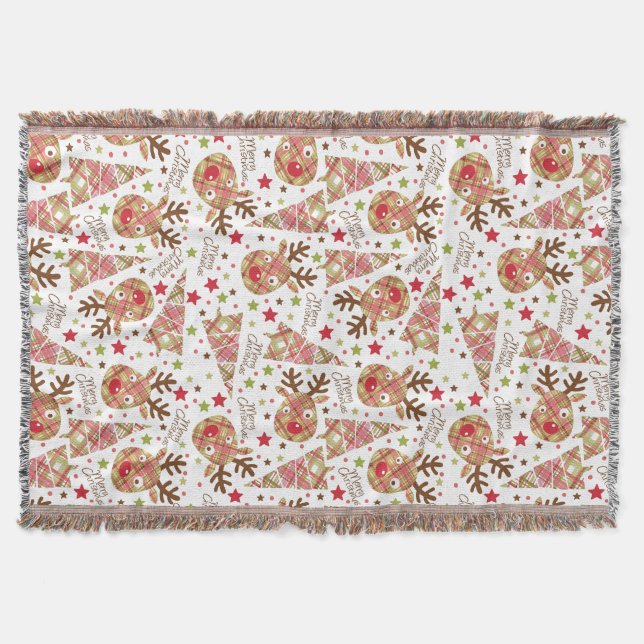Homespun frohe Weihnachtsmuster Decke (Vorderseite)