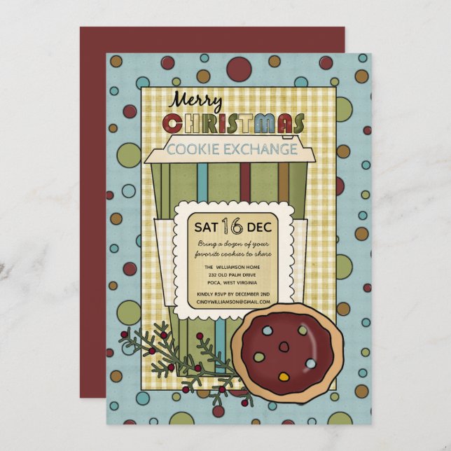 Homespun Land Weihnachts-Cookie-Austausch Einladung (Vorne/Hinten)