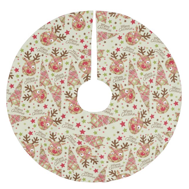 Homespun Patchwork Frohe Weihnachten Polyester Weihnachtsbaumdecke (Vorderseite)