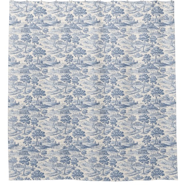 Homestead Blue Toile Duschvorhang (Vorderseite)