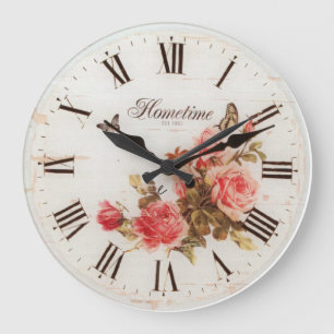 Hometime Old Style   Antike Rote Rosen   Retro Rom Große Wanduhr