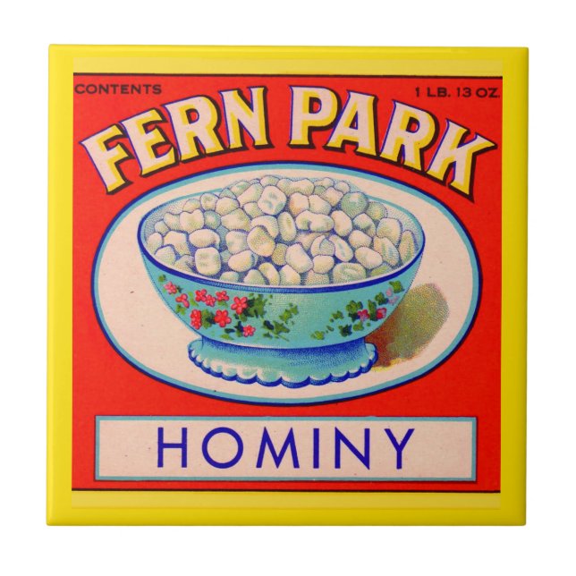 Hominy Grits Label aus den 1930er Jahren Fliese (Vorderseite)
