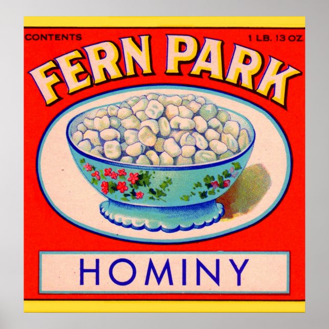 Hominy Grits Label aus den 1930er Jahren Poster (Vorne)