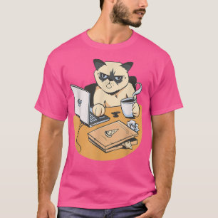 Homo Office-Katze mit Kaffee auf einem Computer-T T-Shirt