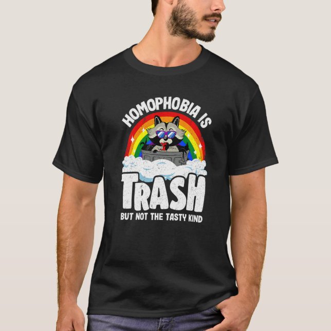 Homophobie ist Mülleimer Raccoon Rainbow Flag Gay  T-Shirt (Vorderseite)