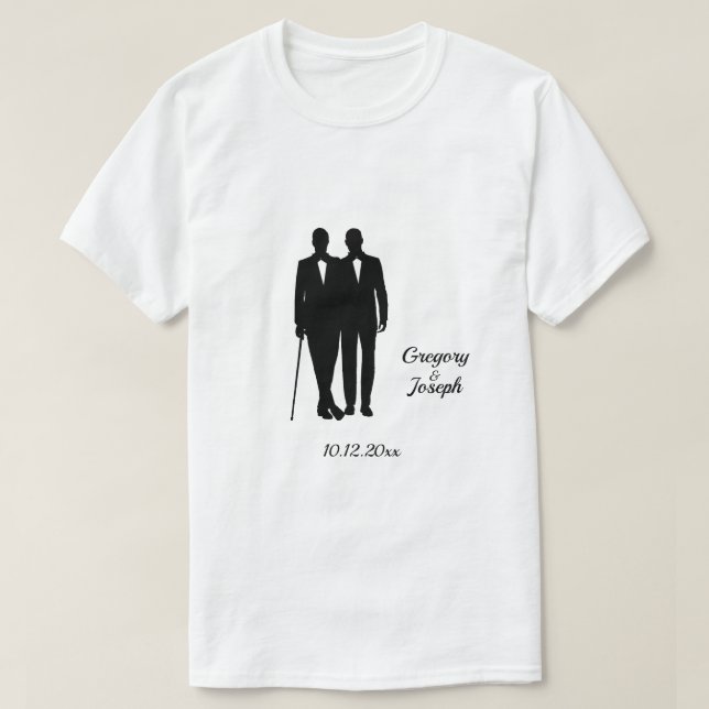 Homosexuelle Hochzeitsräume mit Namen und Datum T-Shirt (Design vorne)