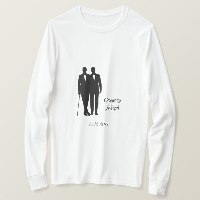 Homosexuelle Hochzeitsräume mit Namen und Datum T-Shirt (Design vorne)