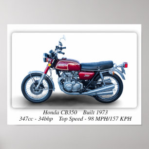 Honda CB350 Four 1973 Motorrad - A3 Print Poster