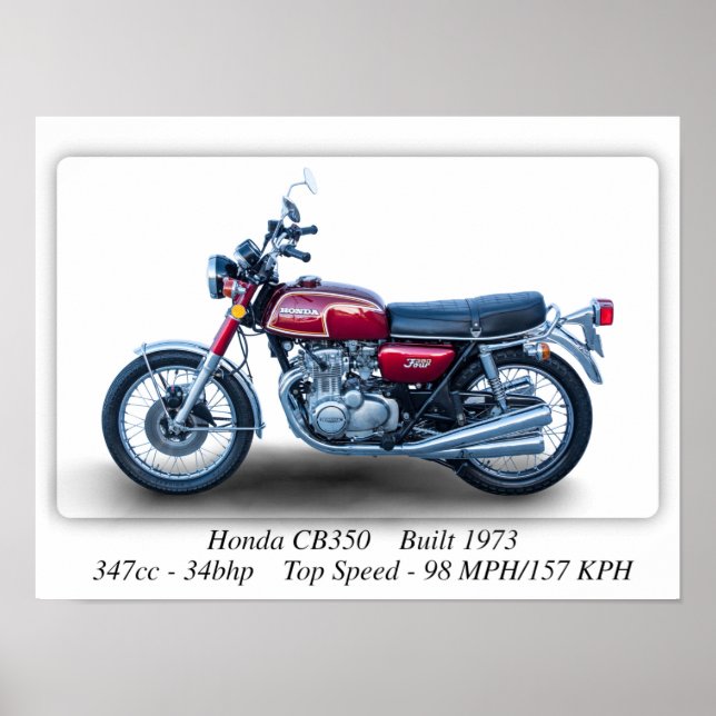 Honda CB350 Four 1973 Motorrad - A3 Print Poster (Vorne)