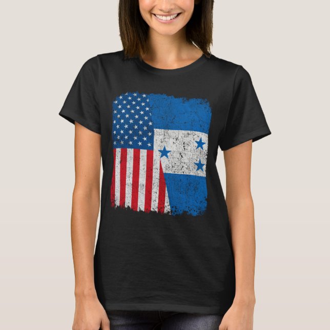 Honduran American Flag Half USA Honduras Root Prou T-Shirt (Vorderseite)