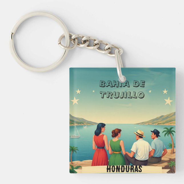  Honduras BAHIA DE TRUJILLO Retro poster Schlüsselanhänger (Vorderseite)
