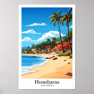 Honduras Caribbean Art Vintage Travel Illustration Poster