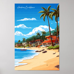 Honduras Caribbean Travel Art Vintag Poster