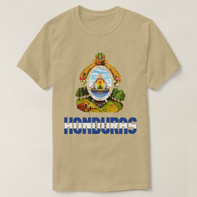 Honduras-Fahne und Wappen-Patriotik T-Shirt (Design vorne)