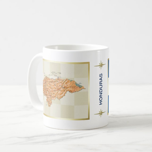 Honduras-Flagge + Karten-Tasse Kaffeetasse (Vorderseite Links)