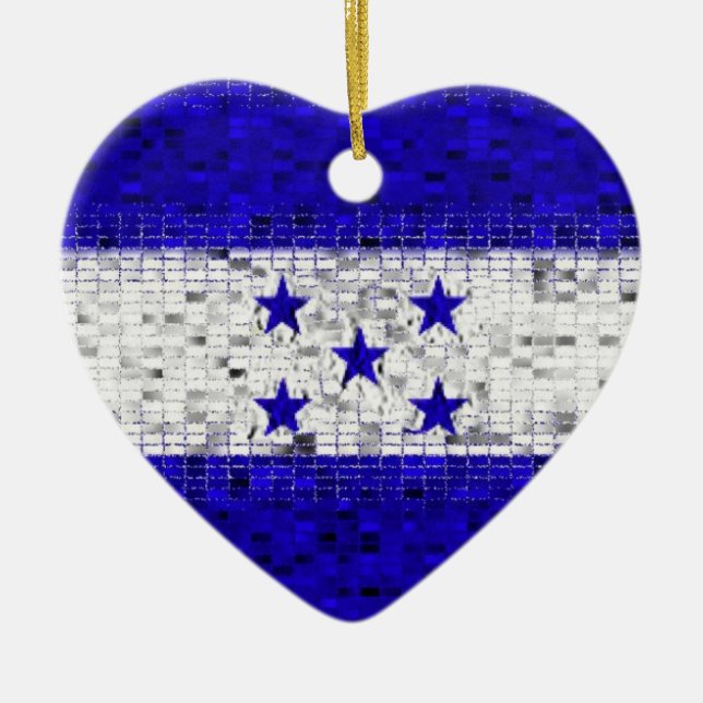 Honduras-Flaggen-Glitterverzierung Keramikornament (Vorne)
