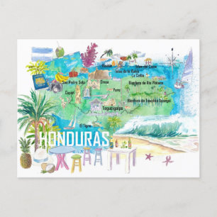 Honduras Illustrierte Reisekarte mit Straßen Postkarte